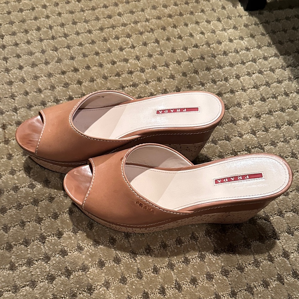 Prada Women's Brown Wedge Sandals